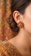 Orange and Gold Pearl Floral Stud Earrings product photo, Cunei India
