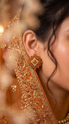 Orange and Gold Pearl Floral Stud Earrings detail, Cunei India