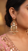 Orange and White Kundan Ethnic Jhumka Earrings detail, Cunei India