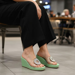 Green Transparent Pastel Wedges for Women - Casual & Party Wear - Image 2 - Cunei India