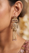 Pastel Pink Ethnic Jhumka with Pearl Beads side view, Cunei India