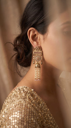 Pastel Pink Ethnic Jhumka with Pearl Beads product photo, Cunei India