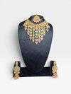 Peach and Gold Three Piece Cascading Kundan Enamel Necklace Set - view 4