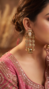 Peach and Gold Pearl Jhumka Earrings detail, Cunei India