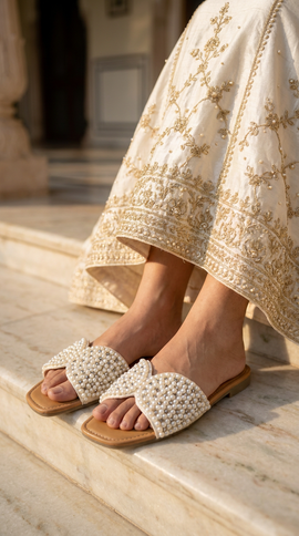Pearl Embellished Flats for Women - Casual and Festive Wear
