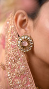 Pink and Clear Polki Round Finger Ring detail, Cunei India