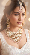Pink and Clear Multi Strand Kundan Drops Necklace Set, Cunei India