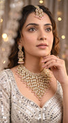 Pink and Clear Multi Strand Kundan Drops Necklace Set detail, Cunei India