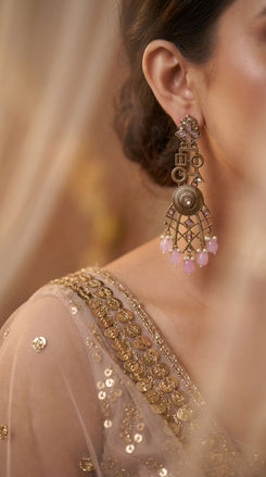 Pink geometric earrings side view, Cunei India