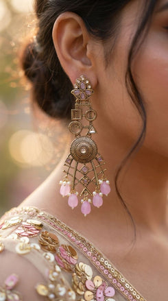 Pink geometric earrings product photo, Cunei India