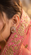 Pink and Gold Cz Oval Stud Earrings side view, Cunei India