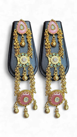 Pink and Green Enamel Cascading Hanging Earrings for women, Cunei India