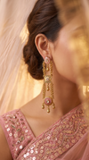 Pink and Green Enamel Cascading Hanging Earrings detail, Cunei India