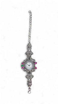 Pink and Green Crystal Ethnic Wrist Watch for women, Cunei India