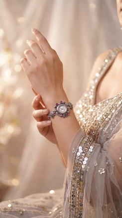 Pink and Green Crystal Ethnic Wrist Watch product photo, Cunei India