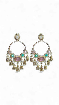 Pink and Green Pearl Hoop Hanging Earrings for women, Cunei India