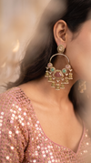 Pink and Green Pearl Hoop Hanging Earrings side view, Cunei India
