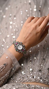Pink and Green Crystal Peacock Wrist Watch side view, Cunei India