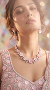 Pink and White Enamel Flower Clusters Cz Floral Necklace Set side view, Cunei India