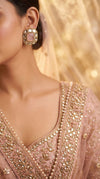 Pink and White Kundan Square Stud Earrings side view, Cunei India
