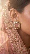Pink and White Kundan Square Stud Earrings product photo, Cunei India