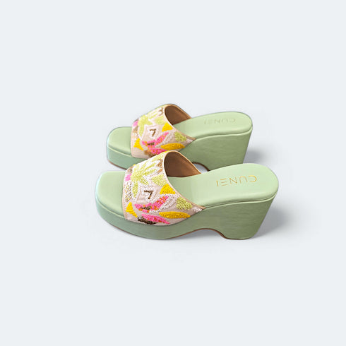 Pistachio Green Hand Embroidered Wedges - cunei