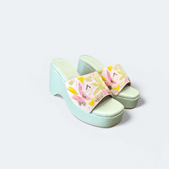 Pistachio Green Hand Embroidered Wedges - cunei