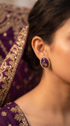Purple and Gold Cz Oval Stud Earrings side view, Cunei India