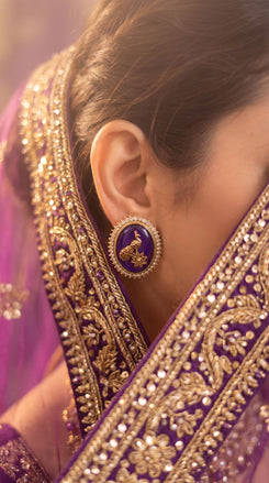 Purple and Gold Cz Oval Stud Earrings product photo, Cunei India