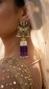Purple Royal Lion Jhumka Dangling Earrings second angle, Cunei India