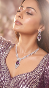 Purple and White Amethyst Teardrop Pendant Cz Necklace Set side view, Cunei India