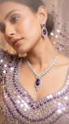 Purple and White Amethyst Teardrop Pendant Cz Necklace Set product photo, Cunei India