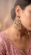 Purple and White Cz Cascading Hanging Earrings side view, Cunei India