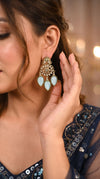 Rama Light Blue Three Tear Drop Dangle Earrings with Cubic Zirconia for women, Cunei India