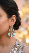 Rama Light Blue Three Tear Drop Dangle Earrings with Cubic Zirconia product photo, Cunei India