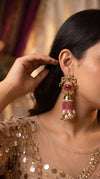 Rani Pink Royal Empress Horse Jhumka Dangling Earrings side view, Cunei India