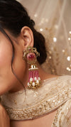 Rani Pink Royal Empress Horse Jhumka Dangling Earrings product photo, Cunei India