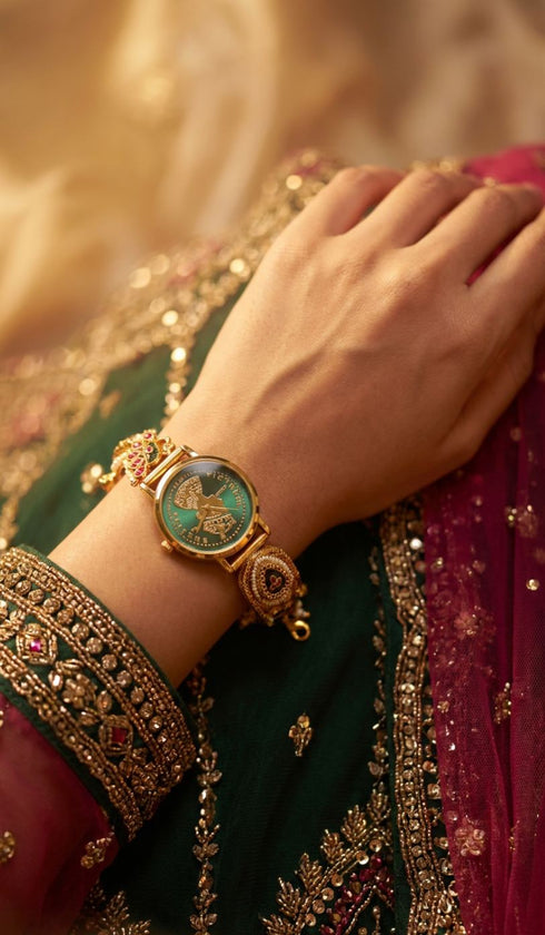 Rare Victorian Green Heritage Watch with Pearls for Women