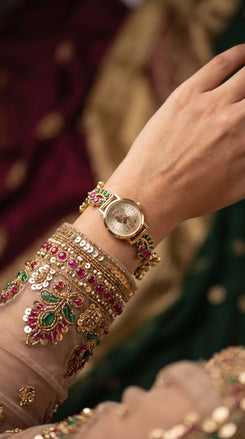 Imperial Red and Green Coin Dial Pearl Enamel Watch, detail, Cunei India