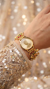 Red and Green Enamel Floral Bracelet Watch side view, Cunei India