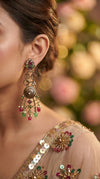 Red green geometric earrings side view, Cunei India