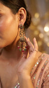 Red green geometric earrings product photo, Cunei India