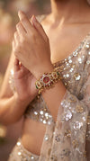 Red, Green and Gold Ornate Floral CZ Enamel Watch for Women, for women, Cunei India