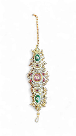 Red, Green and Gold Ornate Floral CZ Enamel Watch for Women, side view, Cunei India