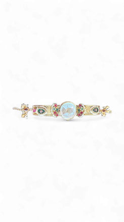 Imperial Red and Green Peacock Motif Pearl Enamel Watch, side view, Cunei India