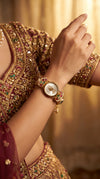 Imperial Red and Green Peacock Motif Pearl Enamel Watch, detail, Cunei India