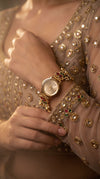 Imperial Red and Green Peacock Motif Pearl Enamel Open-Work Watch, product photo, Cunei India