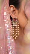 Red Green and White Cz Cascading Hanging Earrings detail, Cunei India