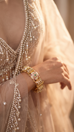 Red Green and White Meenakari Kundan Studded Bands Ethnic Kada Bangles side view, Cunei India