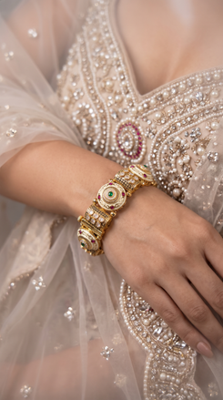Red Green and White Meenakari Kundan Studded Bands Ethnic Kada Bangles product photo, Cunei India